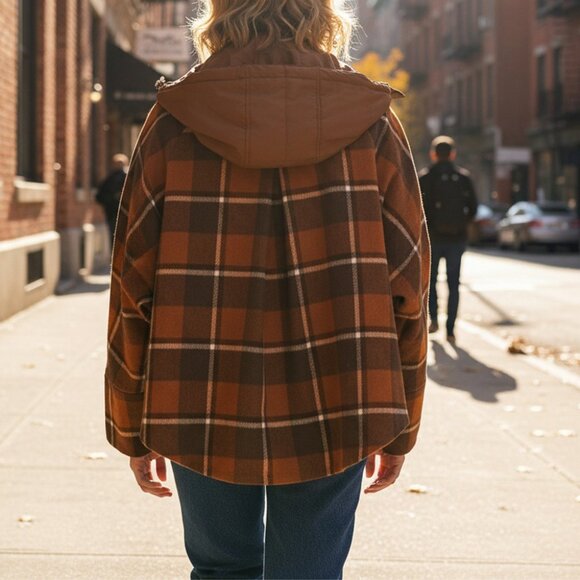 Detachable hood plaid jacket - Picture 5 of 6